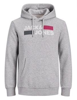 Sudadera Jack & Jones Logo Capucha Gris Claro